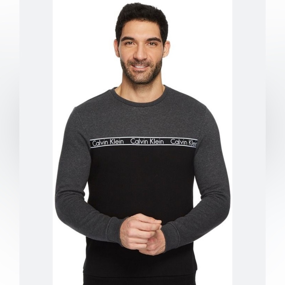 CALVIN KLEIN SIZE SMALL PULLOVER COLOR-BLOCK GREY AND BLACK LOGO SWEATSHIRT